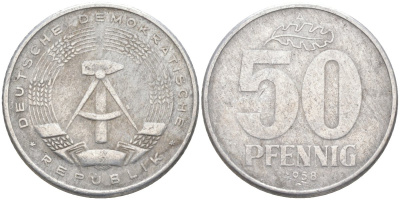 ГДР 50 пфеннигов 1958 А KM 12.1 алюминий 219-1121