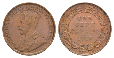 Канада 1 цент 1917 Георг V (1910-1936) KM 21 бронза 1527-1025