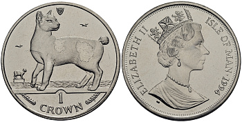 Остров Мэн 1 крона 1994 Японский бобтейл КМ 381 медно-никель UNC M92-06