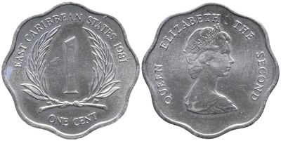Восточно-Карибские штаты 1 цент 1981 Елизавета II (1952-2022) KM 10 алюминий UNC 4532-158