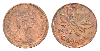 Канада 1 цент 1972 Елизавета II (1952-2022), кленовый лист KM 59 бронза 4639-339