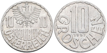 Австрия 10 грошей 1957 KM 2878 алюминий 4115-442