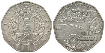 Австрия 5 евро 2003 плотина ГЭС KM 3105 серебро UNC 413-613