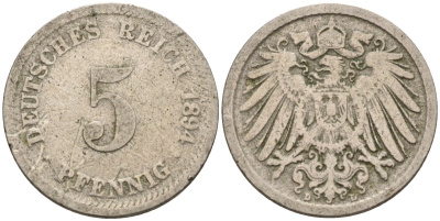 Германия 5 пфеннигов 1894 D KM 11, J. 12 медно-никель 4151-369