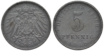 Германия 5 пфеннигов 1918 A KM 19, J. 297, Weege 5 железо 4118-1223