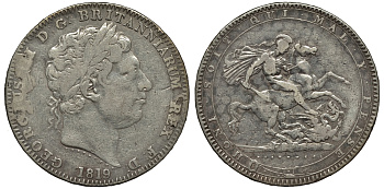 Великобритания 1 крона 1819 Георг III (1760-1820) KM 675, Spink 3787 серебро 1524-343
