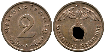 Германия 2 рейхспфеннига 1939 A KM 90, J. 362 бронза    4679-127