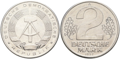 ГДР 2 марки 1957 А KM 14 алюминий UNC 4574-515