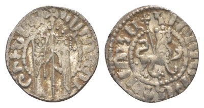 Киликийская Армения трам 1226-1271 Хетум I и царица Забель, держат крест/лев с патриаршим крестом  серебро    1516-711