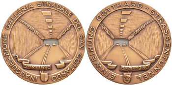 ШВЕЙЦАРИЯ МЕДАЛЬ 1980 ПОСВЯЩАЕТСЯ ОТКРЫТИЮ 5 СЕНТЯБРЯ 1980 ГОДА ГОТАРДСКОГО АВТОМОБИЛЬНОГО ТОННЕЛЯ В ШВЕЙЦАРИИ, ДИАМЕТР 50 ММ. 1089-5-42