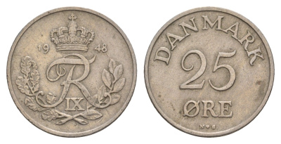 Дания 25 эре 1948 N, Фредерик IX (1947-1972) KM 842 медно-никель 4657-314