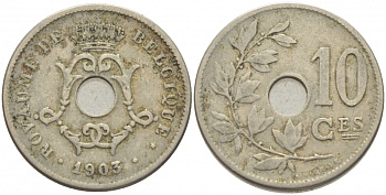 БЕЛЬГИЯ 10 САНТИМОВ 1903 BELGIQUE KM 48 медно-никель 4448-815