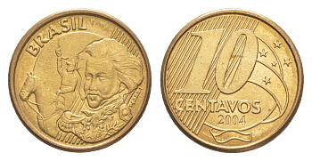 Бразилия 10 сентаво 2004 KM 649.3 сталь плакированная латунью UNC 4644-445