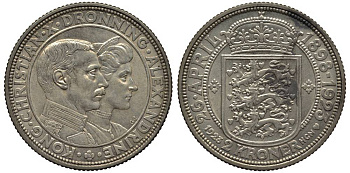 Дания 2 кроны 1923 HCN; GJ, 26 Апреля (1898-1923) серебряная свадьба Кристиана X и Александры KM 821 серебро 1522-642