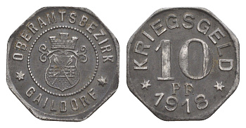 Гайльдорф 10 пфеннигов 1918 Funck 149.2, Men05 8664.2, Men18 10784.2 железо 4636-762