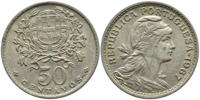 Португалия 50 сентаво 1967 KM 577 медно-никель 4395-755