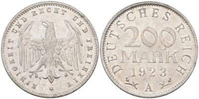 Германия 200 марок 1923 A KM 35, J. 304, Weege 22 алюминий UNC 4586-317