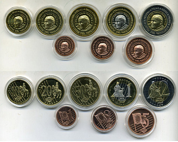 ВАТИКАН НАБОР ИЗ 8 МОНЕТ 2003 ЕВРОПРОБНИКИ (крупный формат) СЕРТИФИКАТ КАПСУЛЫ, ИОАНН ПАВЕЛ II биметалл PROOF 06-081-14