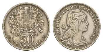 Португалия 50 сентаво 1944 KM 577 никель латунь 4651-755