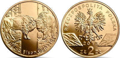 Польша 2 злотых 2013 MW, серия сохраним природу, зубр KM 878 нордик UNC 4676-1032