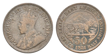 Британская Восточная Африка 50 центов 1921 Георг V (1910-1936) KM 20 серебро 4655-455