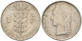 БЕЛЬГИЯ 1 ФРАНК 1973 BELGIQUE KM 142.1 медно-никель 75-1425