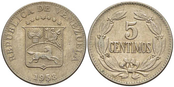 Венесуэла 5 сентимо 1958 KM 38.1 медно-никель 105-821