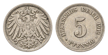Германия 5 пфеннигов 1912 D, Вильгельм II (1888-1918) KM 11, J. 12 медно-никель 4636-256