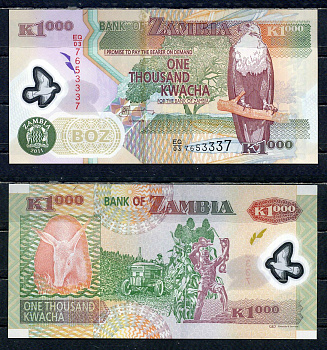 Замбия 1000 квач 2011 Pick 44 h пластик UNC (пресс) 6294-17-1-1