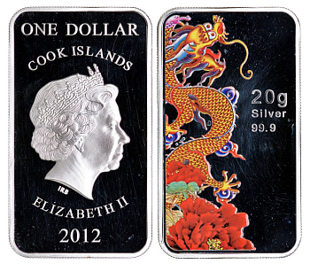 Острова Кука 1 доллар 2012 год дракона, дракон, цветная эмаль KM NEW серебро PROOF 11-076-32