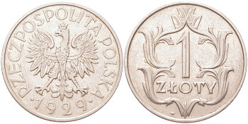 Польша 1 злотый 1929 Y 14 никель 4122-723