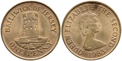 ДЖЕРСИ 1 ПЕННИ 1983 СМОТРОВАЯ БАШНЯ НА ОСТРОВЕ СЕНТ-КЛЕМЕНТ KM 54 бронза 26-432