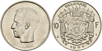 Бельгия 10 франков 1971 Belgique, Бодуэн I (1951-1993) KM 155.1 никель 4135-1025