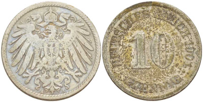 Германия 10 пфеннигов 1901 A KM 12, J. 13, Weege 8 медно-никель 259-823