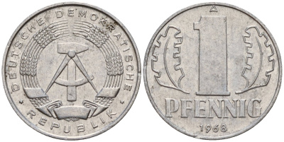 ГДР 1 пфенниг 1968 A KM 8.1 алюминий 99-428