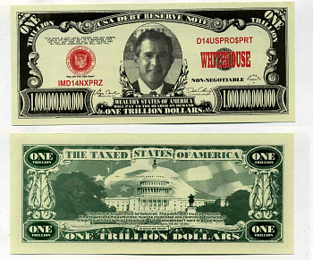 США 1000000000000 ДОЛЛАРОВ 2001 СУВЕНИРНАЯ БАНКНОТА, ДЖОРЖ БУШ ПРЕЗИДЕНТ, БЕЛЫЙ ДОМ бумага UNC (ПРЕСС) 8588-69-1-2