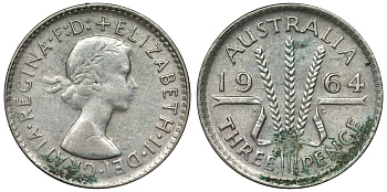 Австралия 3 пенса 1964 Елизавета II (1952-2022) KM 57 серебро 71-964