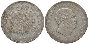 Брауншвейг-Каленберг-Ганновер 1 талер 1840 S, Эрнст Август (1837-1851), редкий КМ 193, Jaeger 68, Thun 161, AKS 103, Kahnt 229 серебро    00-807-26