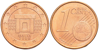 Мальта 1 евроцент 2008 KM 125 сталь плакированная медью UNC 46-2548