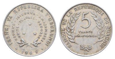 Бурунди 5 франков 1969 KM 16 алюминий 4591-946