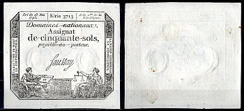 Франция 50 солей 1793 Pick A56 бумага 8613-40-3-2