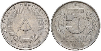 ГДР 5 пфеннигов 1968 A KM 9.1 алюминий 206-1124