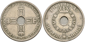 Норвегия 1 крона 1925 Хокон VII (1905-1957) KM 385 медно-никель 4605-723