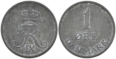 ДАНИЯ 1 ЭРЕ 1959 С; S, ФРЕДЕРИК IX (1947-1972) KM 839.2 цинк 4564-1141