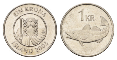 Исландия 1 крона 2003 треска KM 27a сталь плакированная никелем UNC 4687-855