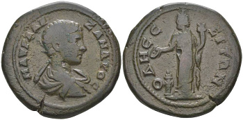Римская Империя, Провинция Нижняя Мезия, Одессос ассарий 221 - 222 Александр Север, бюст императора / Великий бог (Зевс?) с рогом Изобилия перед алтареМ, 11,74 гр Varbanov 4420 медь 1073-22-55