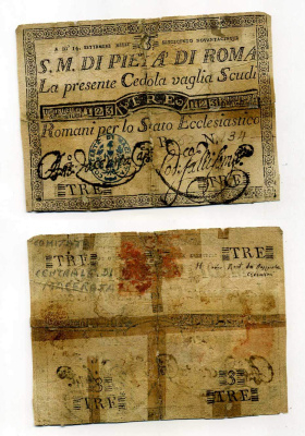 Италия 3 скуди 1795 S. Monte DelLa Pieta Di Roma Pick S 301 бумага 451-281-2