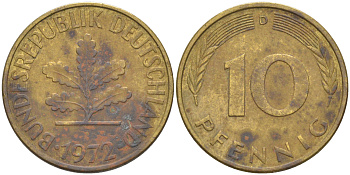 ФРГ 10 пфеннигов 1972 D KM 108, J. 383 сталь плакированная латунью 56-644