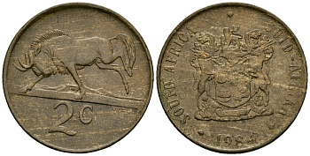 ЮАР 2 цента 1984 герб, антилопа гну KM 83 бронза 4167-312