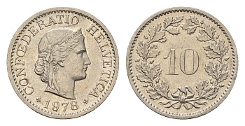 Швейцария 10 раппенов 1978 KM 27 медно-никель 4685-258